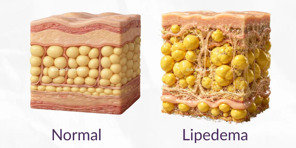 Comparação entre gordura normal e gordura do lipedema — Dr. André Colaneri, Uberlândia MG