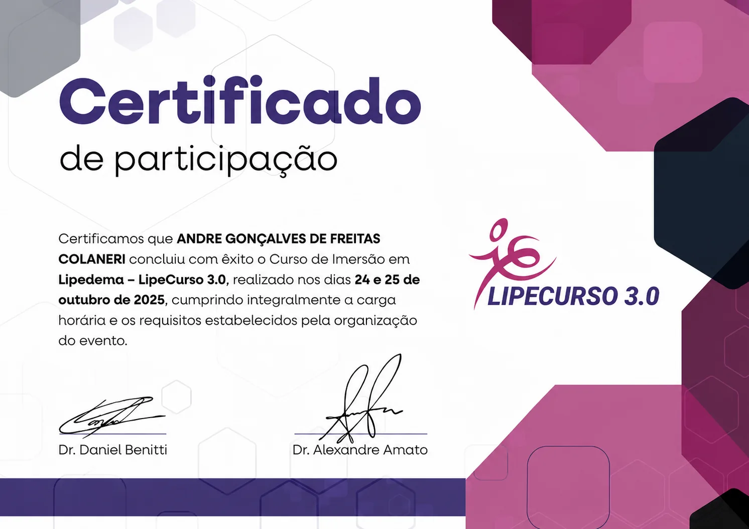Certificado do Instituto Amato — Dr. André Colaneri